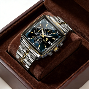 Montre de luxe pour homme, design carré haut de gamme, calendrier, minuterie, quartz original, acier inoxydable, résistante à <span class=keywords><strong>l</strong></span>'eau 30M - Product Image 1