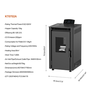 Estufas de pellets sin humo modernas con control remoto WIFI KT0702A, calentador de chimenea de pellets para casa pequeña - Product Image 3