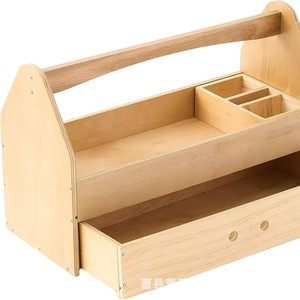 Boîte à outils en bois massif, organisateur de rangement portable, étui multifonctionnel pour fournitures artistiques avec tiroir, profondeur de 350 mm - Product Image 1