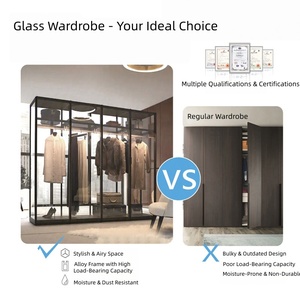 מטבח ריהוט אלומיניום מסגרת ארון צד סיני עם דלת זכוכית מחוסמת חלון זכוכית מחוסמת ארון עם הוביל מנורה - Product Image 5