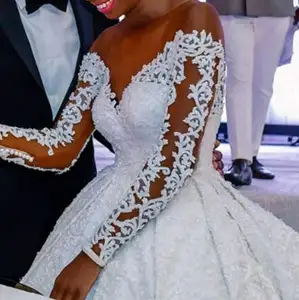 2023 नई रोमांटिक मीठा सुरुचिपूर्ण लक्जरी 3D फीता राजकुमारी शादी की पोशाक के साथ आस्तीन Appliques सेलिब्रिटी दुल्हन का गाउन