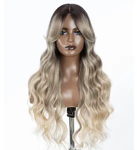 sleek quality wholesale factory supplier for women heat resistant natural blond body wave lace front wig synthetic hair wigs
