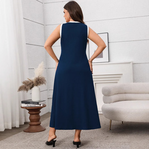<span class=keywords><strong>Robe</strong></span> longue décontractée et sportive pour <span class=keywords><strong>femme</strong></span>, grande taille, col rond, sans manches, coupe trapèze, avec bordure contrastante - Product Image 5