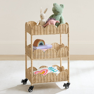 Rattan Woven <b>Storage</b> <b>Cart</b> 3 Tier With Wheels Movable Organizer For Toys And Bathroom Essentials Floor Standing Type - Product Image 2