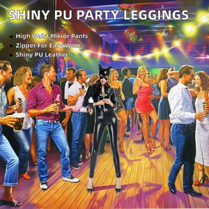 Sexy damesbroek van PU-leer met rits, open kruis, hoge taille, reflecterende spiegelbroek - clubparty, glanzende catsuit legging - Product Image 2