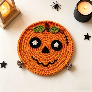 Sous-verres en crochet faits main pour Halloween, motifs citrouille, fantôme, monstre, en <span class=keywords><strong>laine</strong></span>, résistants à la chaleur, décoration de table de fête, fantaisie, pour l'international - Product Image 5