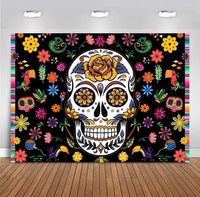 Bannière de la Fiesta du Jour des Morts Mexicaine, Toile de fond Dia de los Muertos, Mariachi en sucre, Catrina, Fond de photographie personnalisable
