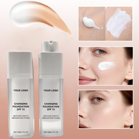 Fond de teint liquide waterproof couvrant, fond de teint changeant de couleur, maquillage 4 en 1, soin de la peau SPF, fond de teint changeant de couleur
