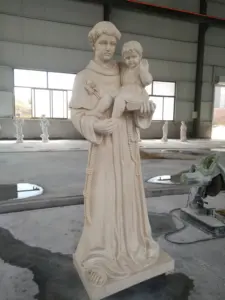 Escultura moderna em pedra esculpida em tamanho real para decoração de jardim ao ar livre, estátuas de mármore branco, figura católica religiosa