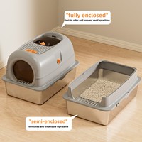 Bac à litière pour chat en acier inoxydable entièrement ouvert ou semi-fermé, anti-éclaboussures, fournitures pour animaux de compagnie en gros de Chine