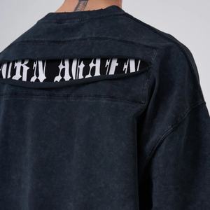 Camiseta con Logotipo Personalizado, Diseño Extragrande con Recorte en la Espalda, Estilo Retro, Corte y Costura Vintage, Lavado Desgastado, Bordes sin Rematar - Product Image 4