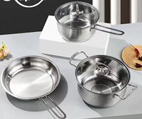 Ensemble de 5 ustensiles de cuisine polyvalents en acier inoxydable, casseroles et poêles de 18 cm, 22 cm, 24 cm pour la cuisine familiale et les dîners à la maison