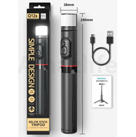 TOKQI Q12s Perche à selfie sans fil pliable, mini trépied rotatif invisible et flexible, avec lumière d'appoint LED pour vidéo/vlog, compatible Android