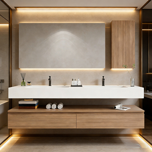 Meuble de salle de bain moderne avec miroir et évier, structure stable en panneaux multicouches, design de rangement, <span class=keywords><strong>à</strong></span> <span class=keywords><strong>prix</strong></span> avantageux - Product Image 2