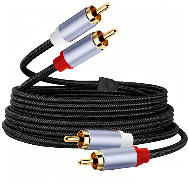 Portable Shielded Braided Stereo Dual RCA Male to Male Cable for Home Theater Amplifiers Car Gold Plated Plug Audio Cable System