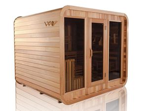 Sauna extérieur moderne en forme de cube pour 8 personnes, en cèdre rouge et en hemlock, grand sauna extérieur traditionnel, poêle à vapeur, <span class=keywords><strong>chauffage</strong></span> hybride - Product Image 4