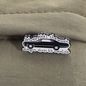 Pins de esmalte para coche <span class=keywords><strong>Supernatural</strong></span>, Broche 'El conductor elige la música' para mochilas, Pins de solapa con símbolo anti-posesión - Product Image 5
