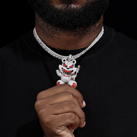 Bijoux Hip Hop Hommes Plaqué Or Laiton Prong Réglage 5A CZ Diamant 3D Émail Assistant Violent Ours Pendentif Avec Baguette