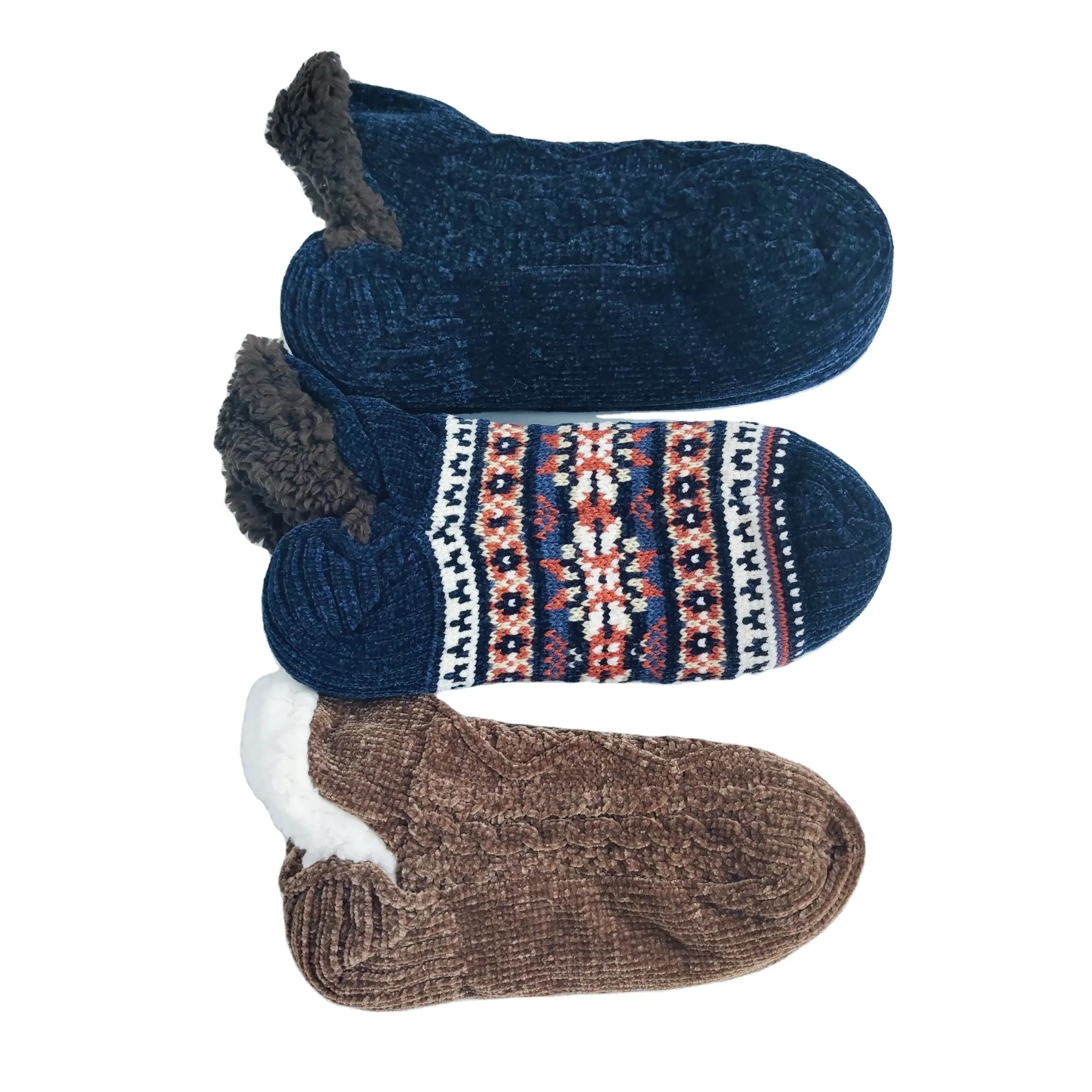 Chaussettes confortables d'intérieur OEM Chaussons de sol Chaussettes d'hiver en chenille doublées Sherpa pour femmes