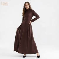 Robe maxi musulmane pour femmes, style personnalisé, nouvelle collection, couleur unie, col montant, robe islamique élégante, longueur totale, robe modeste