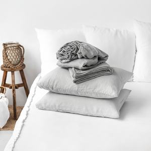 Juego de ropa de cama de lino gris claro al por mayor, Sábana bajera de tamaño King Queen de calidad, Sábana plana, 2 fundas de almohada para el hogar - Product Image 1