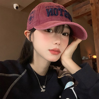 Gorra de Béisbol Estilo Americano Vintage para Mujer, 6 Paneles, Ajustable, Ala Ancha, Cuatro Estaciones, Estilo Coreano, Bordada, Poliéster/Algodón