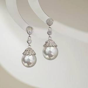 Accessoires en perles DIY, plateau vide en argent S925 avec crochet d'oreille simple, perles rondes de 11-13 mm pour la création de bijoux féminins, modèle 22518 - Product Image 3