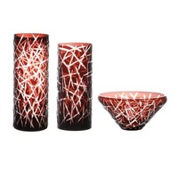 Lot de 3 Vases Cylindriques de Luxe en Verre Rouge, Noir et Blanc Dégradé avec Lignes Épineuses – Centre de Table Décoratif pour Mariages et Fêtes