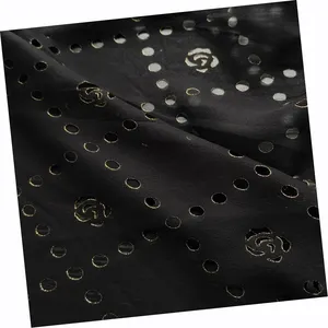 New Style Custom Black Color Muslim 100% Silk Georgette Plain Dyed Laser Perforated Golden Stamping Fabric for Clothing