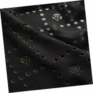 New Style Custom Black Color Muslim 100% Silk Georgette Plain Dyed Laser Perforated Golden Stamping Fabric For Clothing