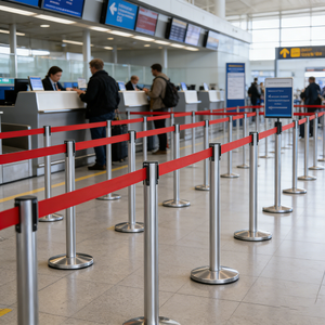 Barriera di controllo folla in metallo argentato con nastro retrattile per centri commerciali, banche, aeroporti, hotel ed eventi 2m 3m 5m - Product Image 2