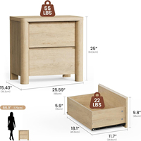 Mesita de Noche Grande con 2 Cajones, Panel Engrosado, Mesa Auxiliar Ancha con Patas Redondas Estables, Mesita de Noche Moderna para Dormitorio