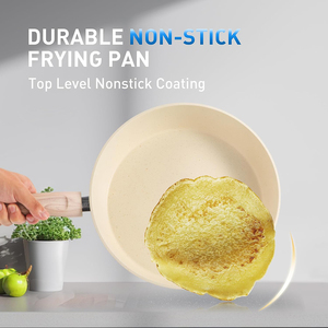 High Quality Ceramic Coated Non-Stick <b>Pots</b> Wooden Soft Touch Handle 12-Piece Beige Aluminum Induction Forged Cookware Set - Product Image 3