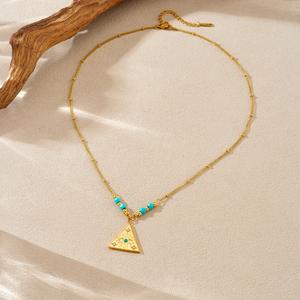 שרשראות תליון משולשות ובעלות צורת עין משובצות יהלומים בסגנון רטרו, תכשיטים שאינם דוהים לנשים, לחיי היומיום TGXL9894 - Product Image 3