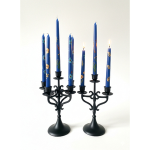 Bougies coniques bleues peintes à la main élégantes, motifs floraux délicats, parfumées, pour Thanksgiving, Noël, Diwali, Pâques – Ajout de valeur premium - Product Image 1