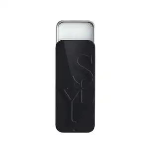 Conteneur de parfum naturel solide gaufré noir avec impression personnalisée en gros baume à lèvres menthe rectangle avec couvercle coulissant en étain