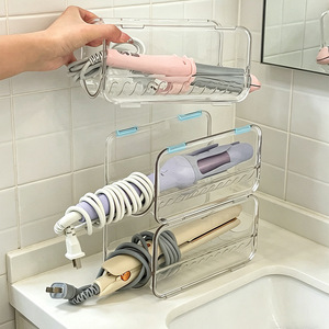 Support de rangement transparent pour fer à friser, organisateur de bureau pour sèche-cheveux et lisseur de salle de bain - Product Image 1