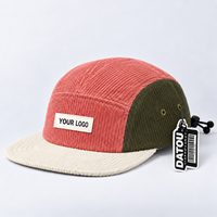 Casquette de camping en velours côtelé bicolore personnalisable, 5 panneaux, vierge, pour le sport, l'extérieur et les loisirs, avec patch logo, fournisseur en gros