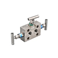 Vanne de collecteur en acier inoxydable durable à 3 voies pour angle, structure à aiguille, capacité 6000 psi, commande manuelle, port 1/2 pouce