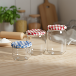 <b>Screw</b> Top Glass Jar 250ml Checkered Lid Storage Bottle <b>Set</b> - Product Image 3