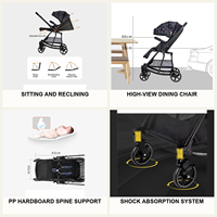 Poussette Bébé High View avec Nacelle Inclinable 3 Positions, Support Dorsal en PP, Absorption des Chocs, Repose-Pieds Réglable et Capote