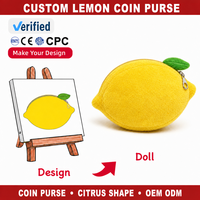 Porte-monnaie en peluche personnalisé en forme de citron, pochette intégrale en forme de citron avec fermeture éclair en forme de feuille, cadeau pour enfants, OEM ODM