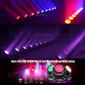 Projecteur de lumière à faisceau LED lavage, éclairage de scène <span class=keywords><strong>disco</strong></span> avec caisse de transport, 19x15W Mac <span class=keywords><strong>aura</strong></span> RGBW Zoom, 2 pièces - Product Image 6