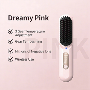 Brosse lissante chauffante sans fil PTC, dents en acier inoxydable, ions négatifs, 3 réglages de chaleur, rechargeable par USB, peigne portable - Product Image 4