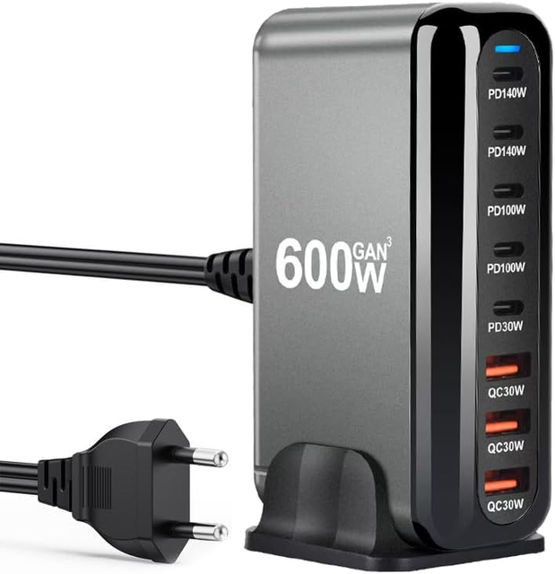 600W USB C Charger 100W USB C Charger Block, GaN III 8-Port Fast Charging Station Hub,PD 3.1 140W Laptop Charger Adapter