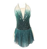 Robe de patinage artistique personnalisée pour femmes et filles, tenue de patinage sur glace, dégradé bleu, vêtements d'entraînement de danse, faite à la main, classique, ornée de cristaux