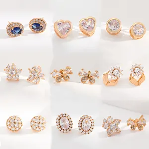 Customized Hollow Heart Shaped Earring Studs Zircon Diamond Earring Jewelry For Women Female Lady