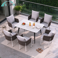Ensemble de salle à manger de jardin moderne pour économiser l'espace, meubles en aluminium et corde, table et chaises d'extérieur pour appartement et villa