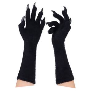 Gants à griffes en fourrure d'Halloween avec longs ongles, accessoire de cosplay réaliste, vente en gros, polyester, pour femmes adultes - Product Image 1