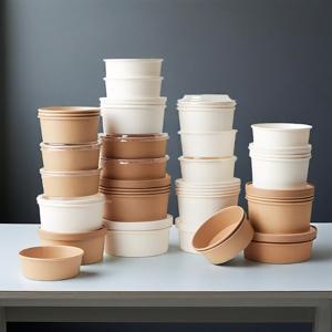 750 1100 1300ml Boîtes à déjeuner à emporter personnalisées écologiques Saladier en papier kraft pour servir salade soupe fruits avec couvercle en papier - Product Image 2